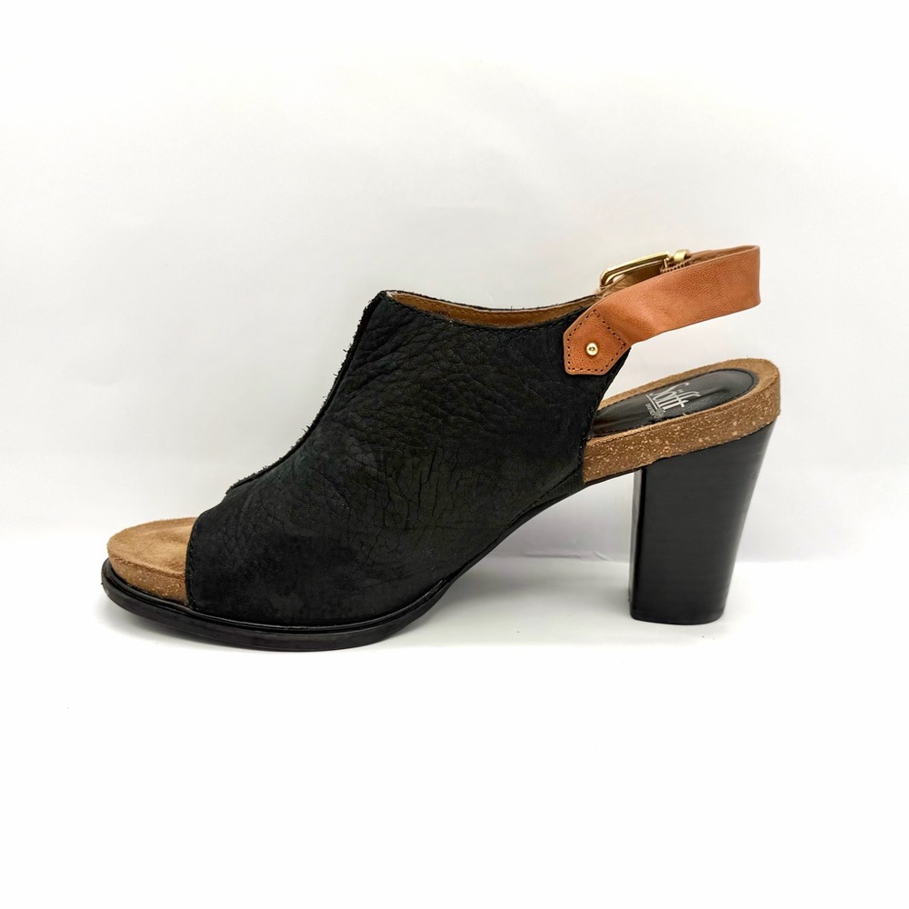 Söfft 11M Black Leather Block Heel Peep Toe Slingback Sandals - Picture 6 of 9